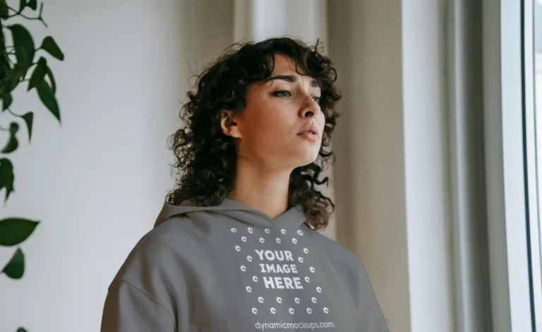 Woman Wearing Gray Hoodie Mockup Front View Template