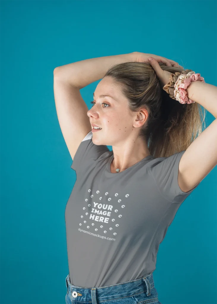 Woman Wearing Gray T-shirt Mockup Front View Template
