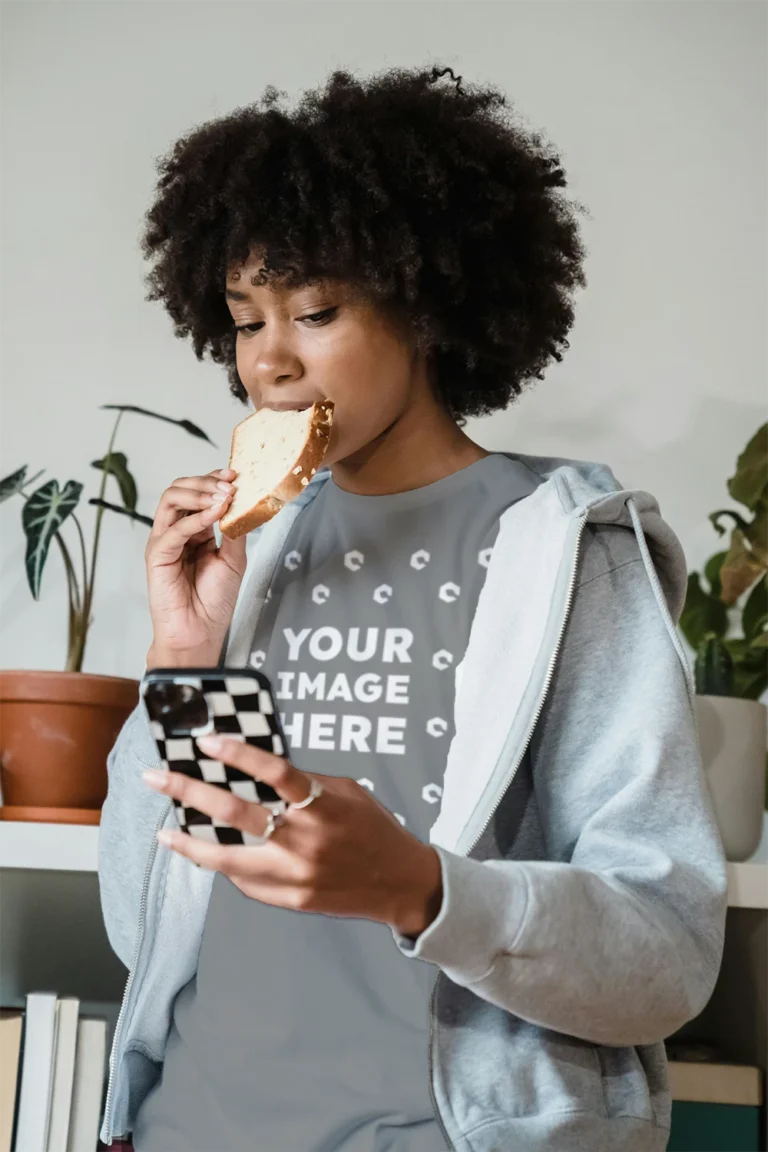 Woman Wearing Gray T-shirt Mockup Front View Template