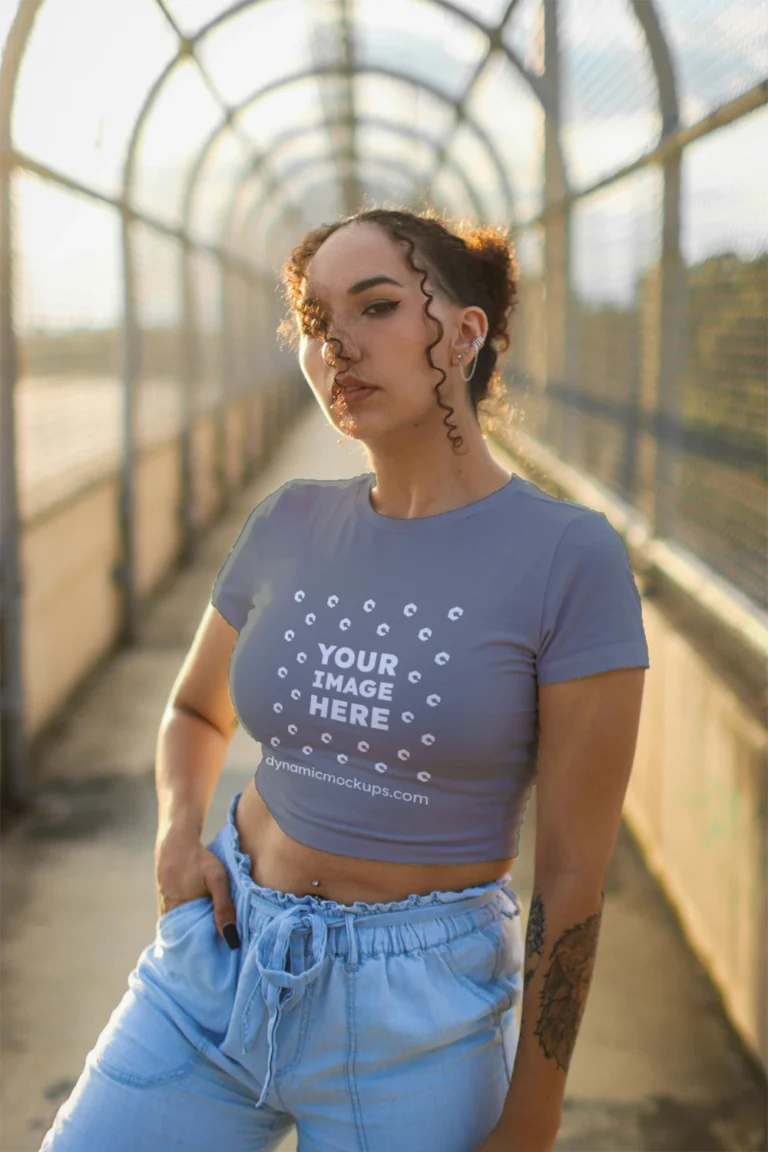 Woman Wearing Gray T-shirt Mockup Front View Template