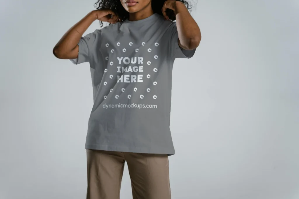 Woman Wearing Gray T-shirt Mockup Front View Template