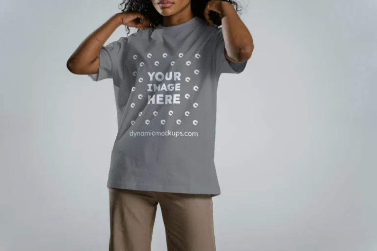 Woman Wearing Gray T-shirt Mockup Front View Template