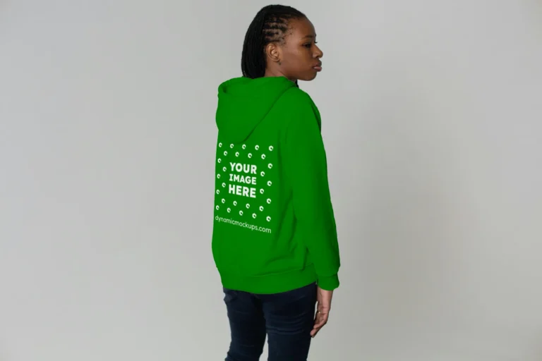 Woman Wearing Green Hoodie Mockup Back View Template