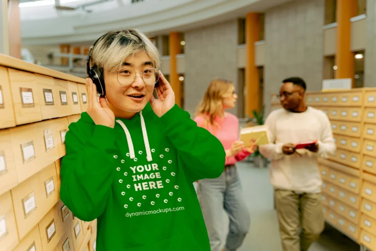 Woman Wearing Green Hoodie Mockup Front View Template