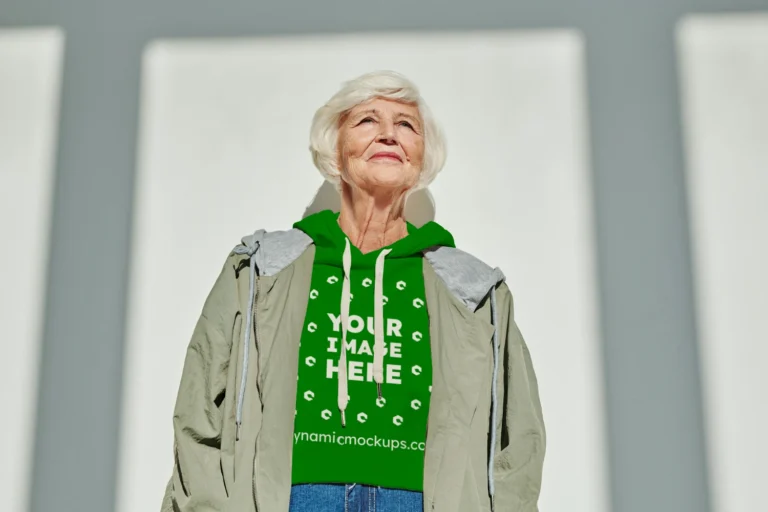 Woman Wearing Green Hoodie Mockup Front View Template