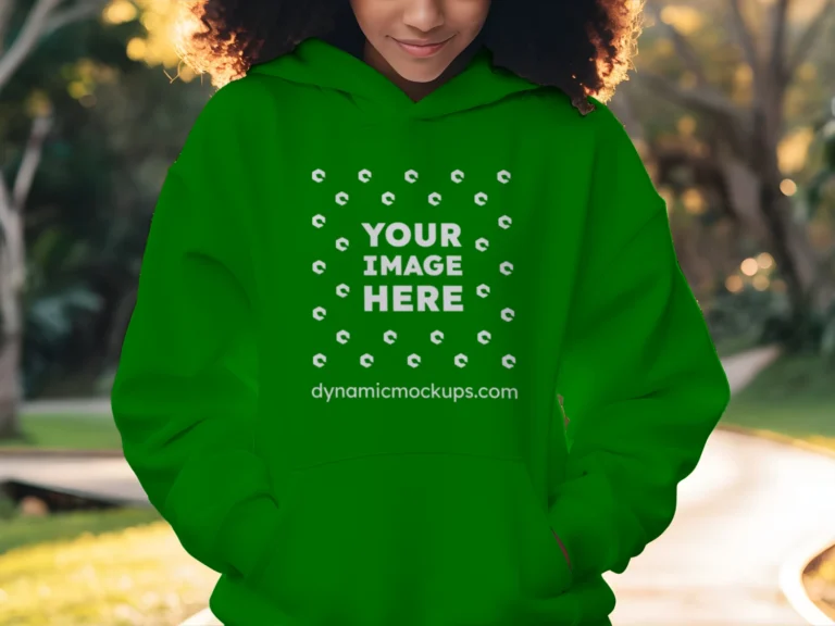 Woman Wearing Green Hoodie Mockup Front View Template