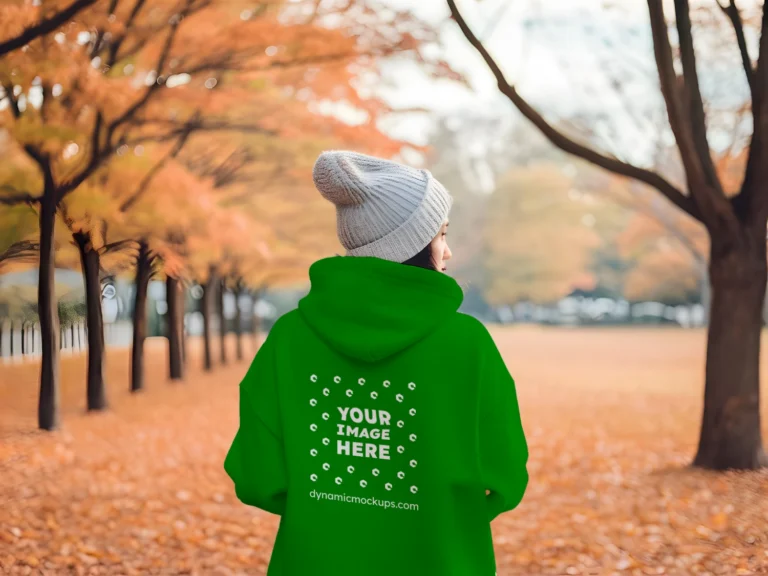 Woman Wearing Green Hoodie Mockup Back View Template