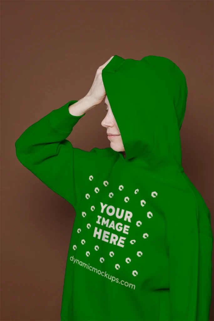 Woman Wearing Green Hoodie Mockup Front View Template