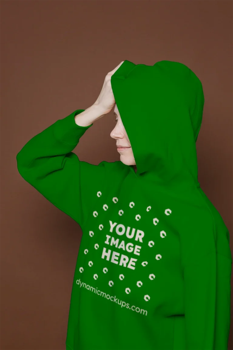 Woman Wearing Green Hoodie Mockup Front View Template