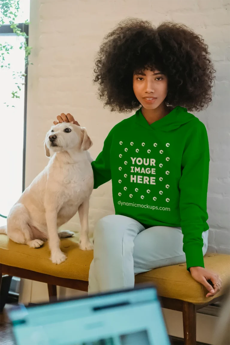 Woman Wearing Green Hoodie Mockup Front View Template