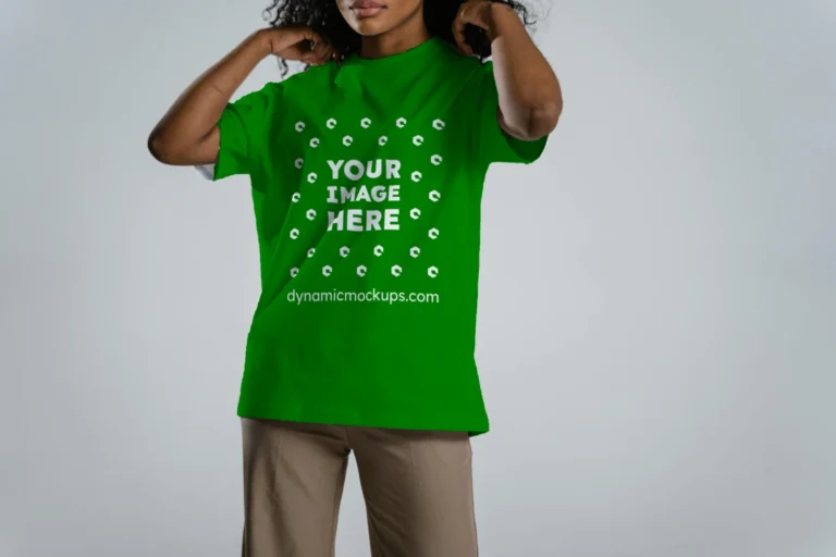 Woman Wearing Green T-shirt Mockup Front View Template