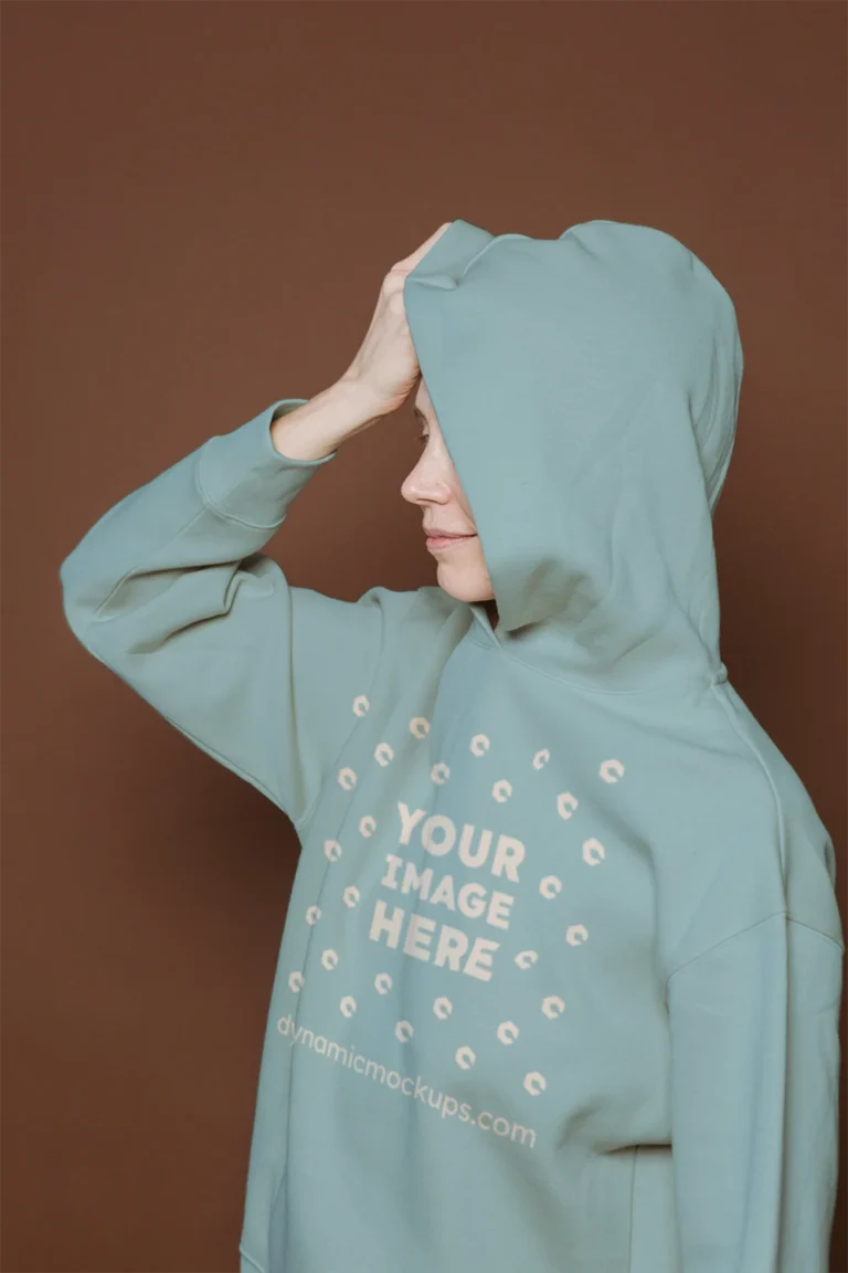Woman Wearing Light Blue Hoodie Mockup Front View Template