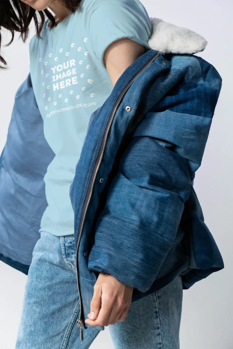 Woman Wearing Light Blue T-shirt Mockup Front View Template