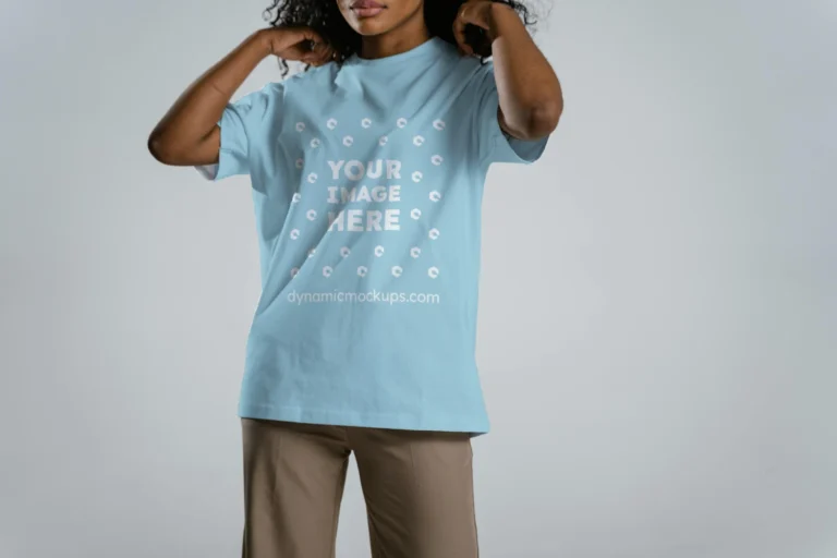 Woman Wearing Light Blue T-shirt Mockup Front View Template