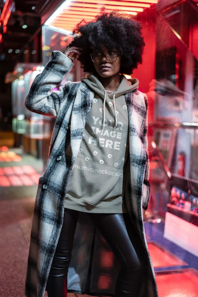 Woman Wearing Light Gray Hoodie Mockup Front View Template