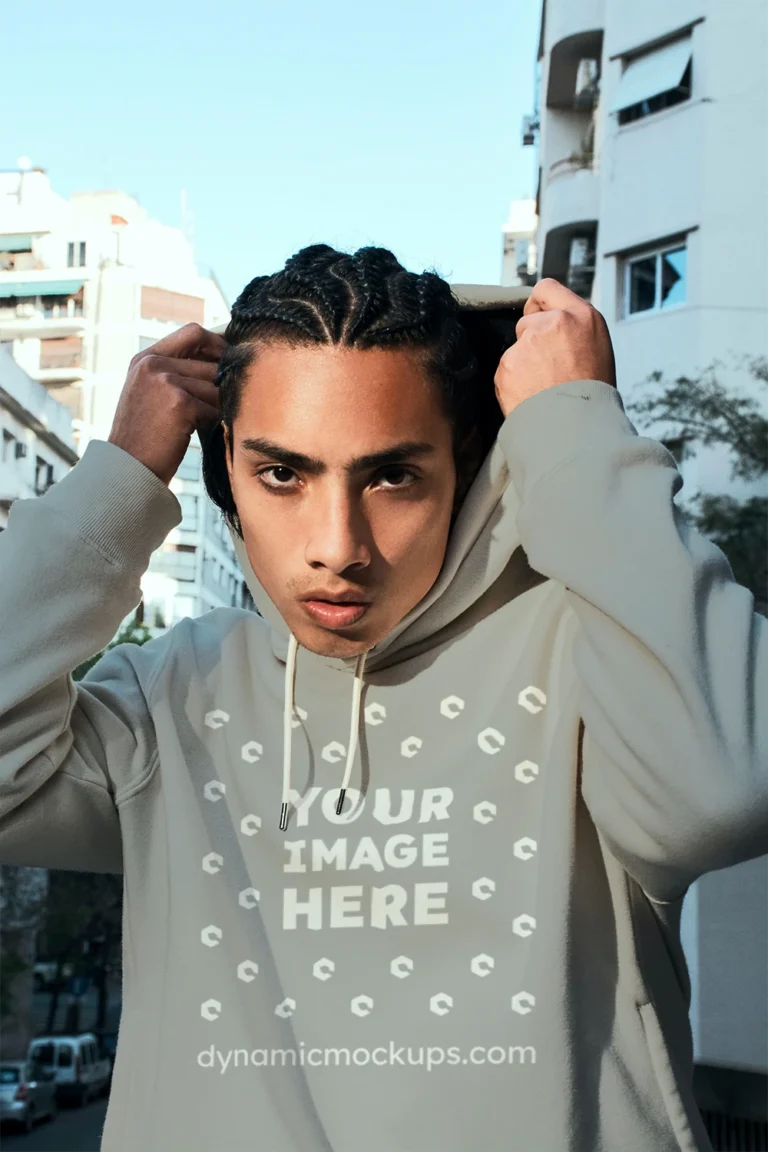 Woman Wearing Light Gray Hoodie Mockup Front View Template