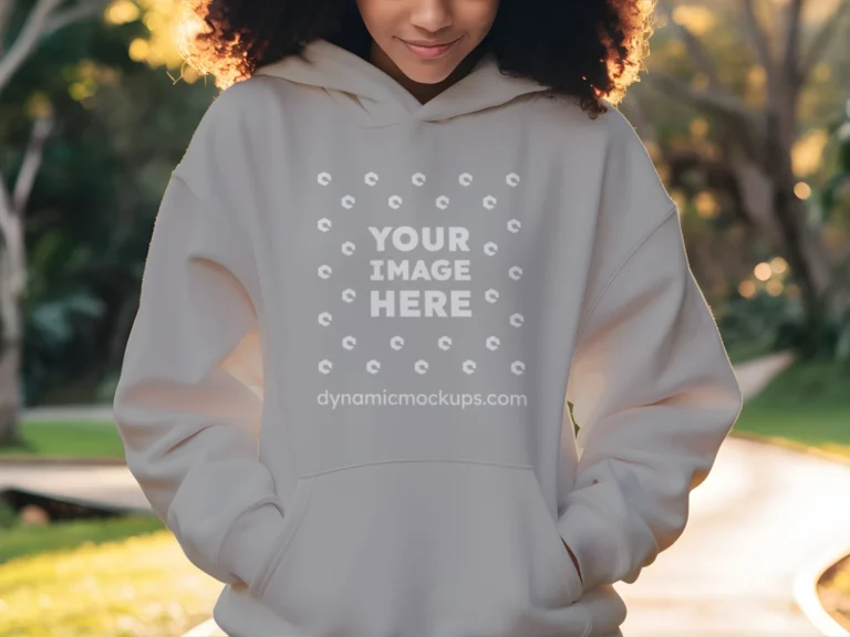 Woman Wearing Light Gray Hoodie Mockup Front View Template