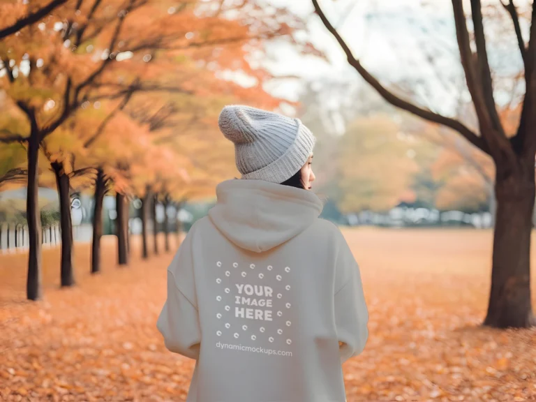 Woman Wearing Light Gray Hoodie Mockup Back View Template