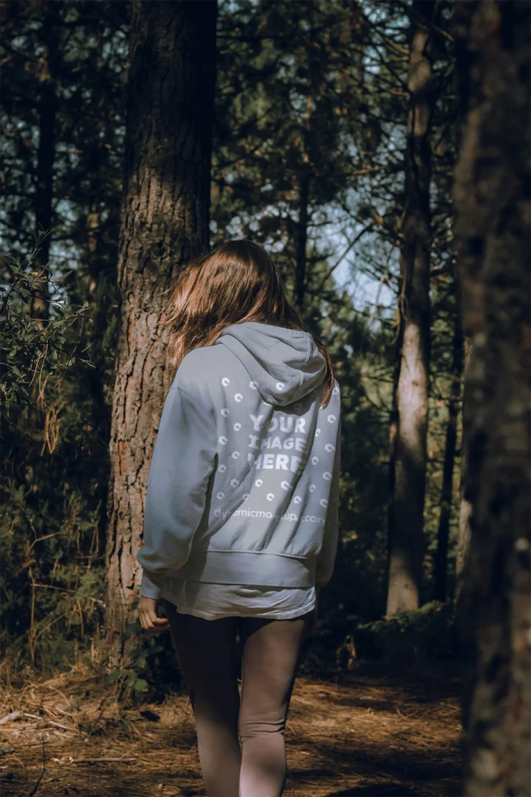 Woman Wearing Light Gray Hoodie Mockup Back View Template