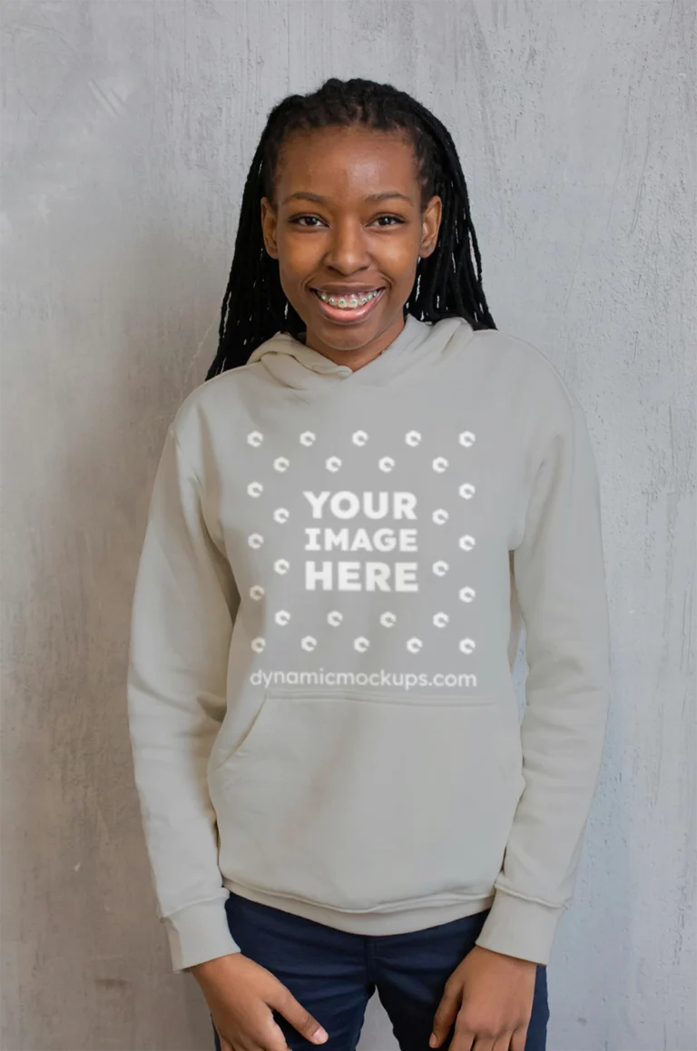 Woman Wearing Light Gray Hoodie Mockup Front View Template