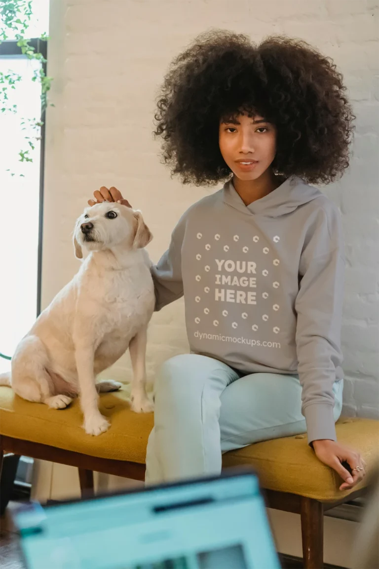 Woman Wearing Light Gray Hoodie Mockup Front View Template