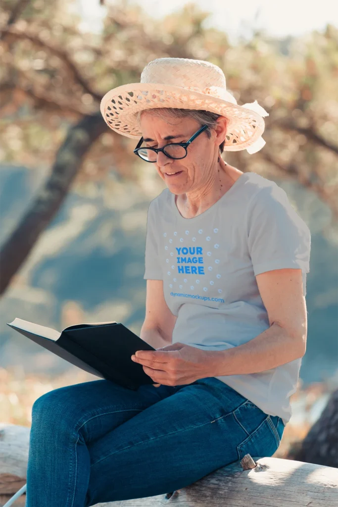 Woman Wearing Light Gray T-shirt Mockup Front View Template