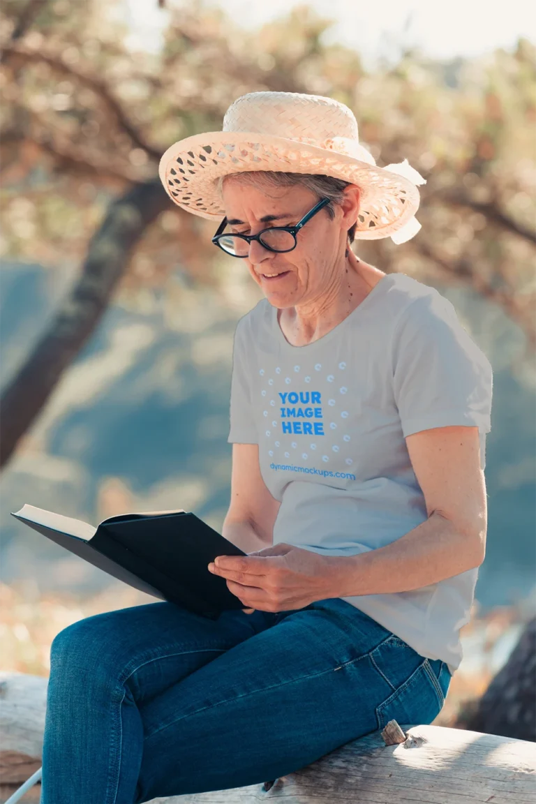 Woman Wearing Light Gray T-shirt Mockup Front View Template
