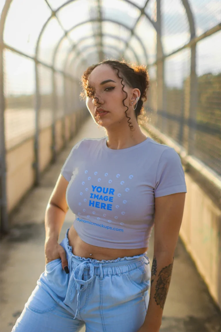 Woman Wearing Light Gray T-shirt Mockup Front View Template