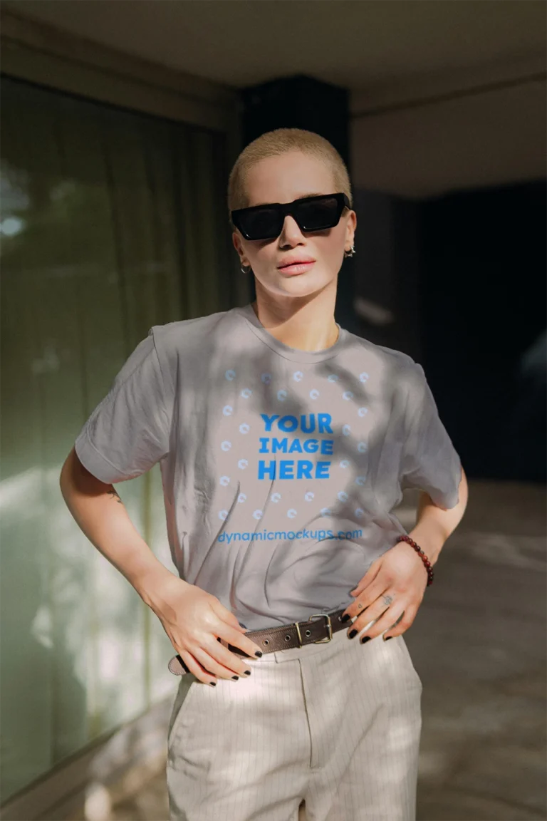 Woman Wearing Light Gray T-shirt Mockup Front View Template