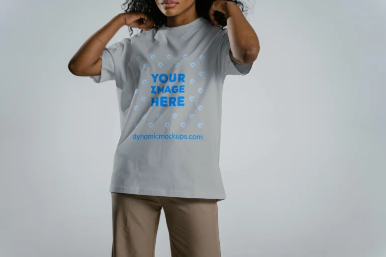Woman Wearing Light Gray T-shirt Mockup Front View Template