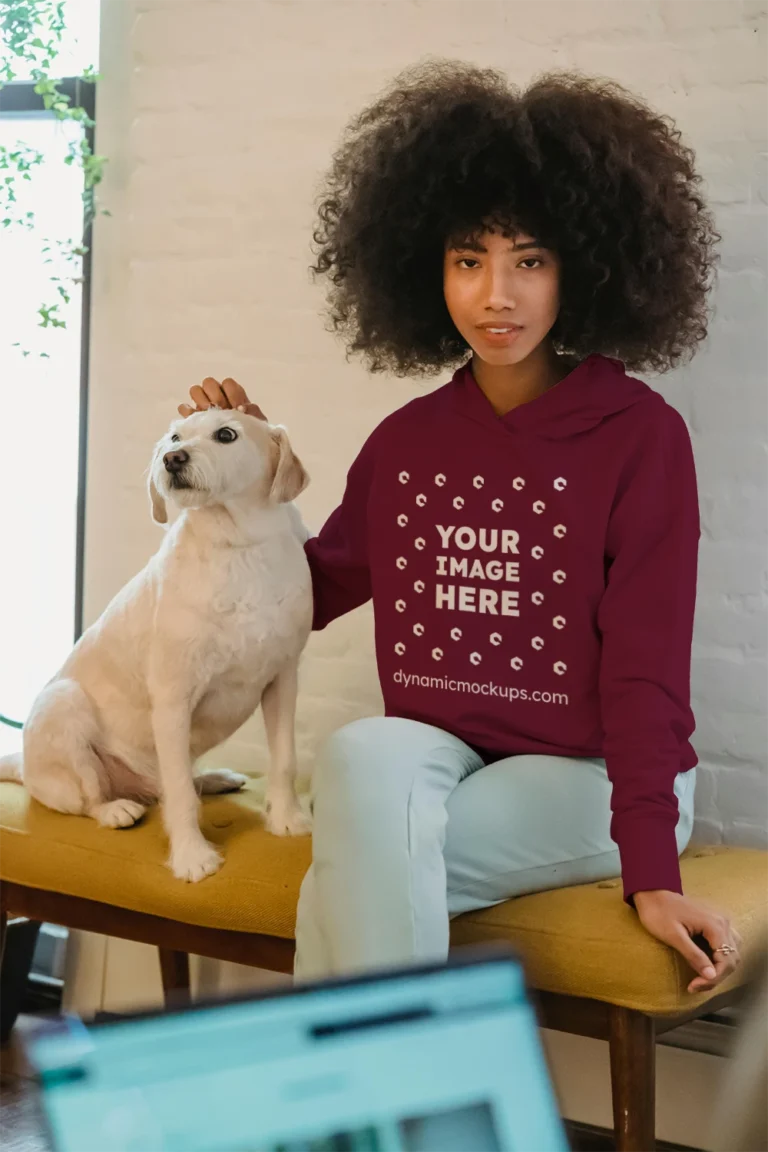 Woman Wearing Maroon Hoodie Mockup Front View Template