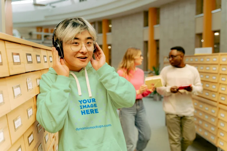 Woman Wearing Mint Hoodie Mockup Front View Template