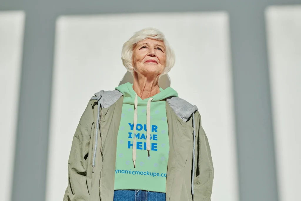 Woman Wearing Mint Hoodie Mockup Front View Template