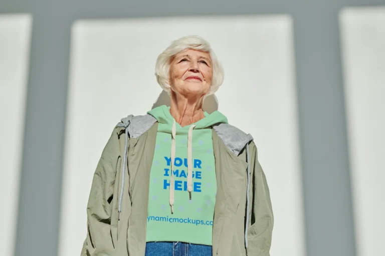 Woman Wearing Mint Hoodie Mockup Front View Template