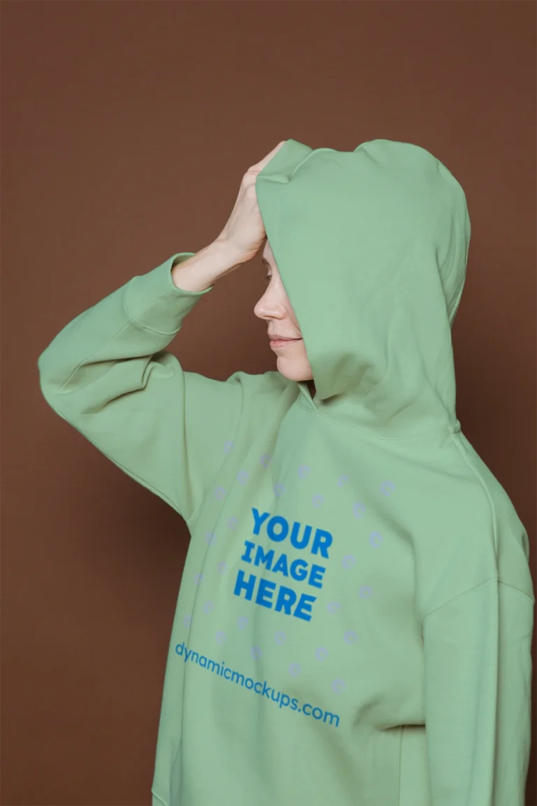 Woman Wearing Mint Hoodie Mockup Front View Template