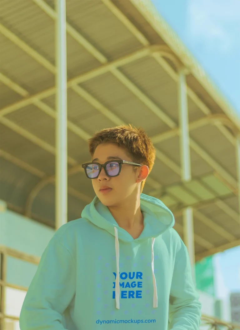 Woman Wearing Mint Hoodie Mockup Front View Template