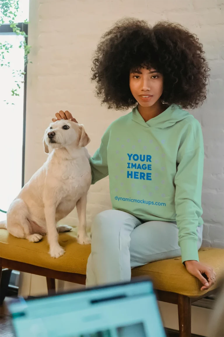 Woman Wearing Mint Hoodie Mockup Front View Template