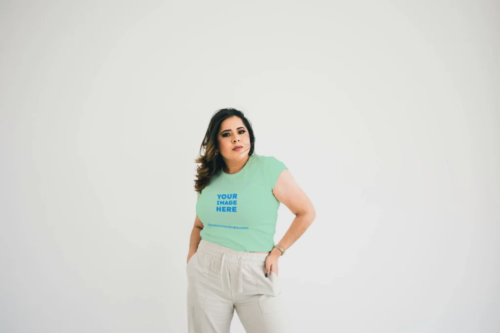 Woman Wearing Mint T-shirt Mockup Front View Template
