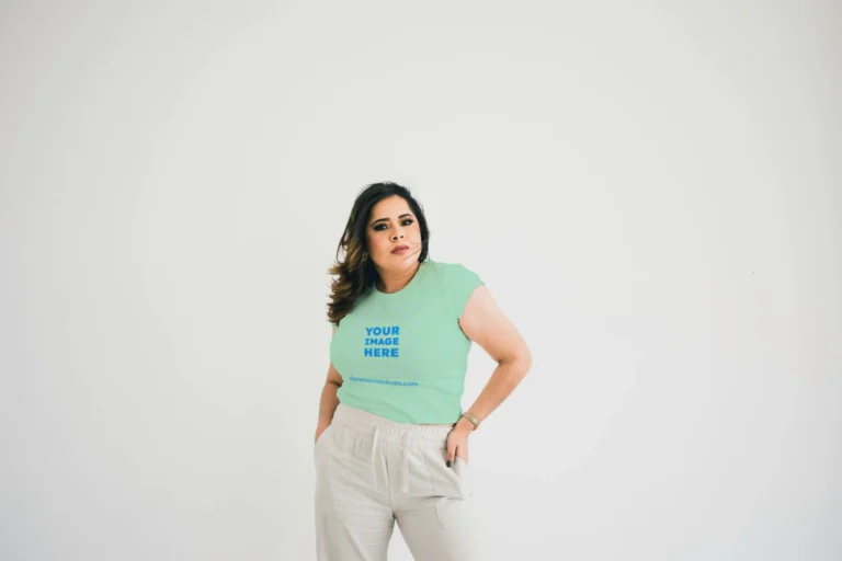 Woman Wearing Mint T-shirt Mockup Front View Template