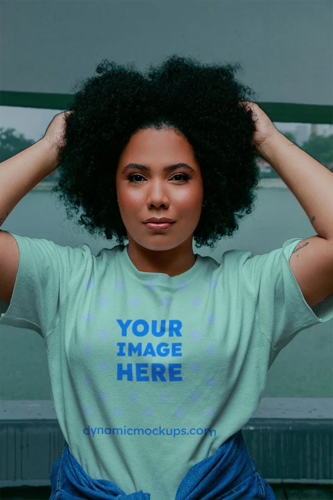 Woman Wearing Mint T-shirt Mockup Front View Template