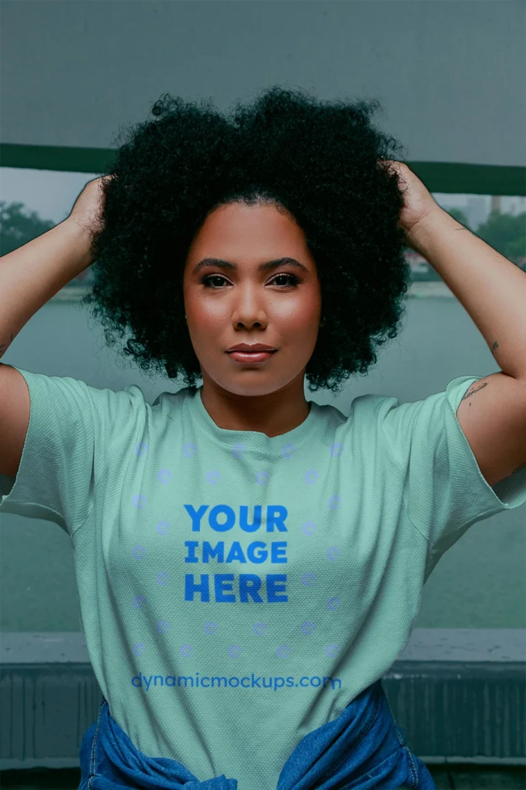 Woman Wearing Mint T-shirt Mockup Front View Template