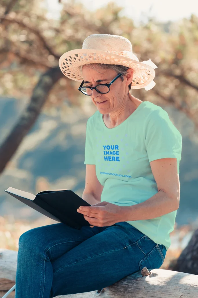 Woman Wearing Mint T-shirt Mockup Front View Template