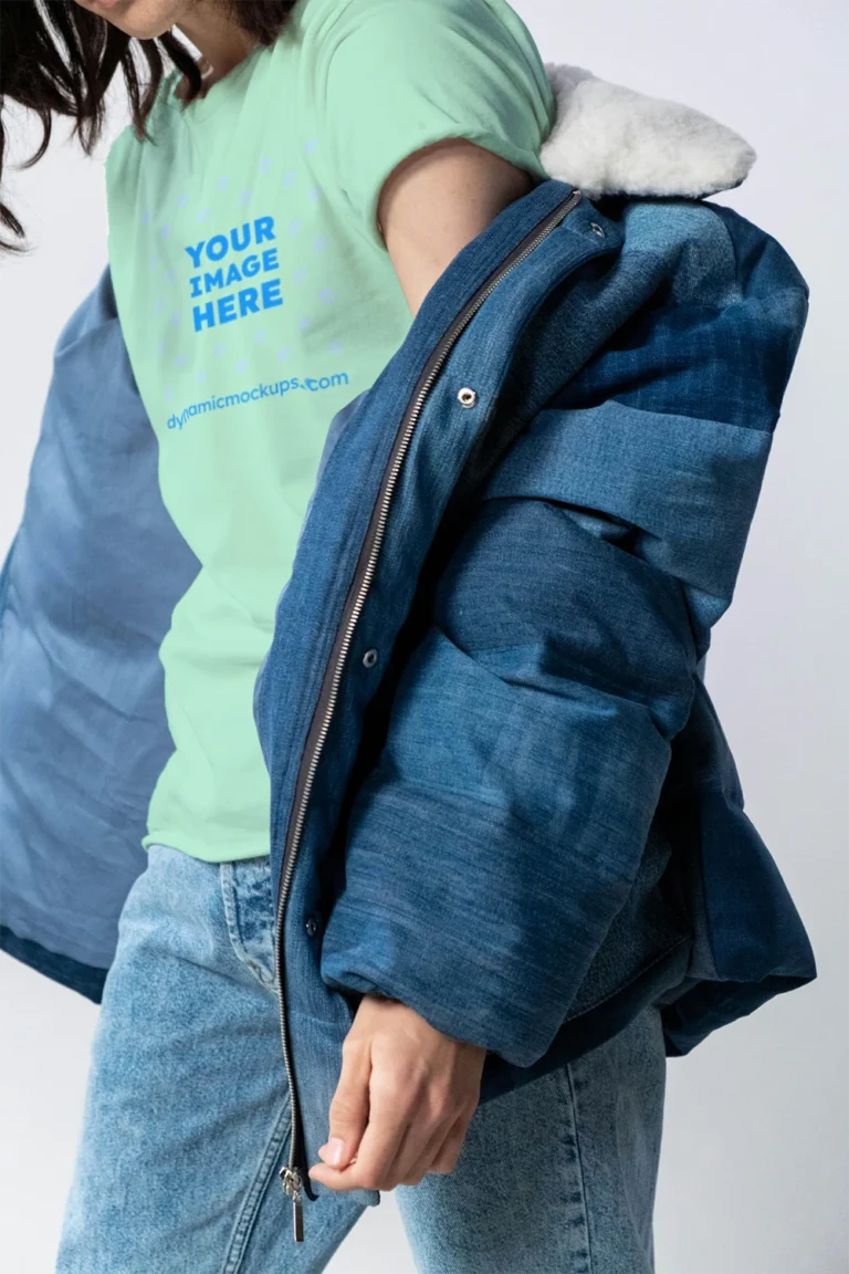 Woman Wearing Mint T-shirt Mockup Front View Template