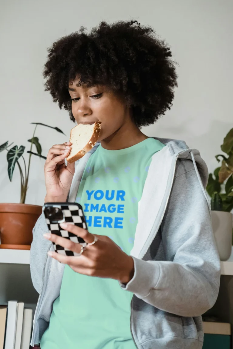 Woman Wearing Mint T-shirt Mockup Front View Template