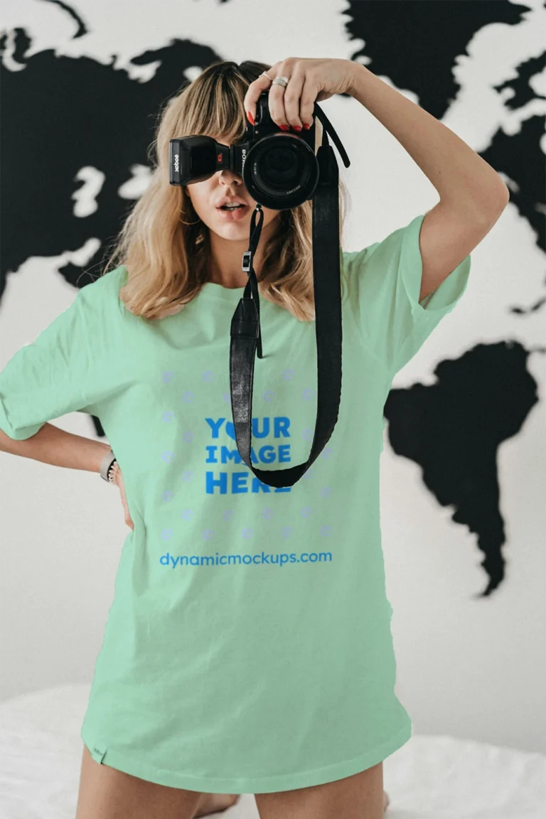 Woman Wearing Mint T-shirt Mockup Front View Template
