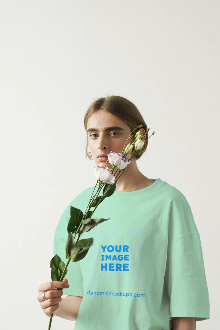 Woman Wearing Mint T-shirt Mockup Front View Template