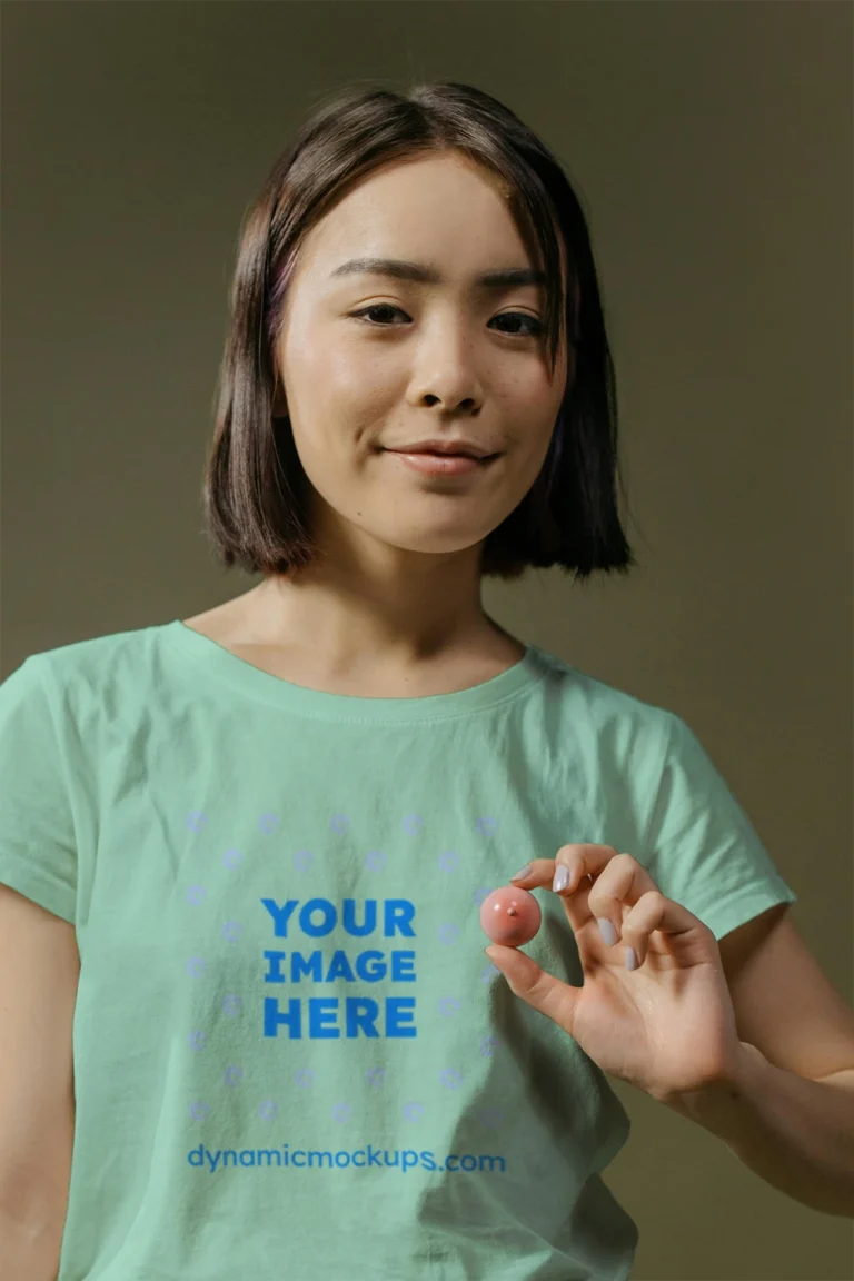 Woman Wearing Mint T-shirt Mockup Front View Template
