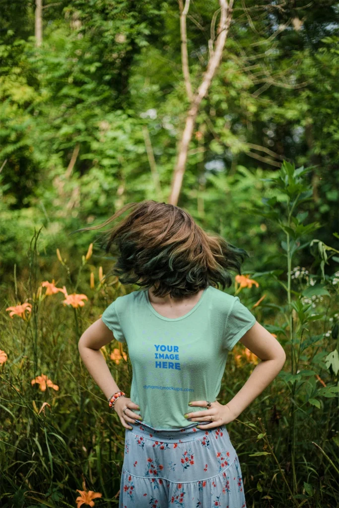 Woman Wearing Mint T-shirt Mockup Front View Template