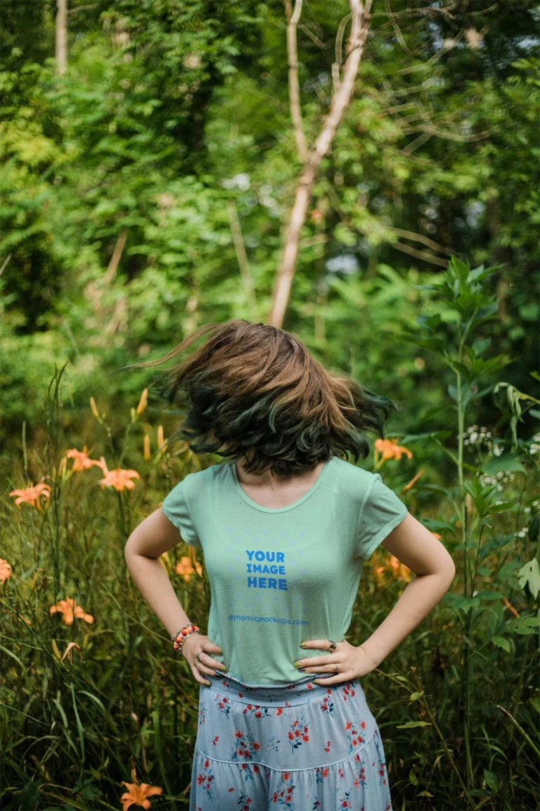 Woman Wearing Mint T-shirt Mockup Front View Template