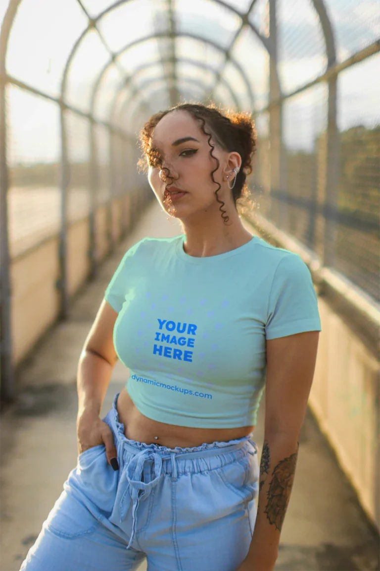 Woman Wearing Mint T-shirt Mockup Front View Template